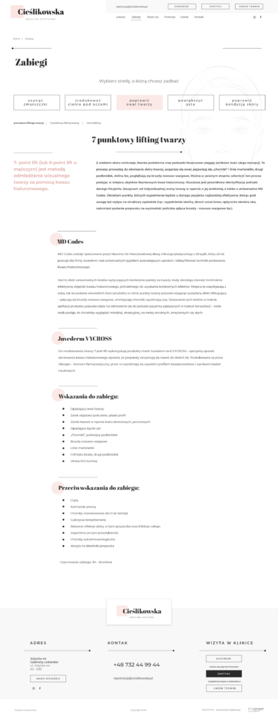 projekt strony dla kliniki medycyny estetycznej